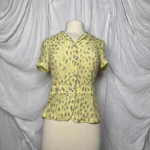 Vintage Y2k Indie Yellow Leopard Print Button-Up Blouse Size 38